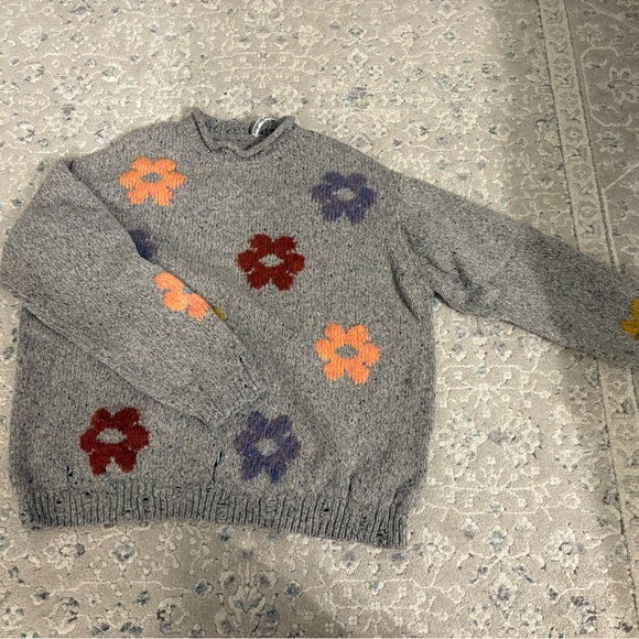 Acne Studios Sweaters - Acne Studios Gray Sweater with Colorful Flower Patterns